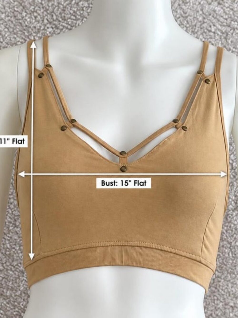 Thearah Beige Double Strap Stud Bralette, Fitted Crop Top